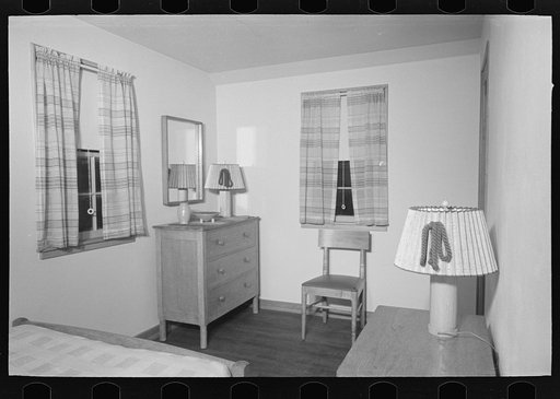 Untitled photo, possibly related to: Bedroom in the model house at Greendale, Wisconsin