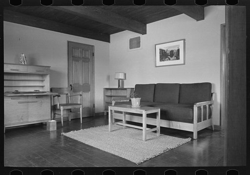 Untitled photo, possibly related to: Living room in the model house at Greendale, Wisconsin
