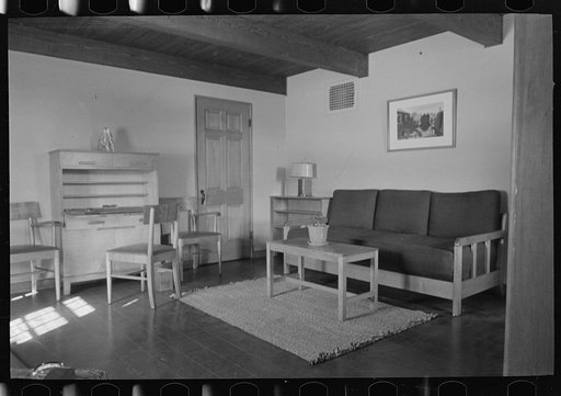 Untitled photo, possibly related to: Living room in the model house at Greendale, Wisconsin