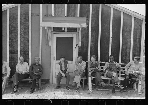 Untitled photo, possibly related to: Resettlement workers in front of camp building, Black River Falls Land Use Project, Wisconsin