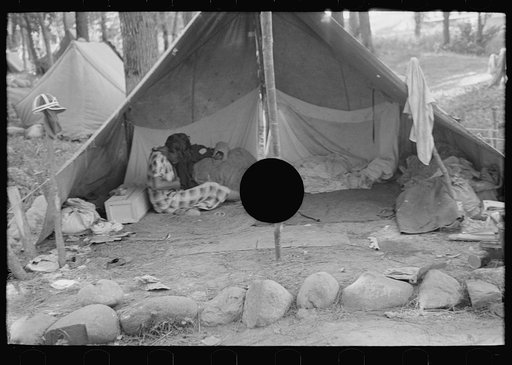 Untitled photo, possibly related to: Interior of blueberry pickers' tent, near Little Fork, Minnesota