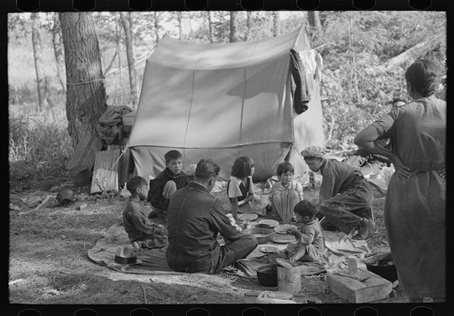Indian family eating near Little Fork, Minnesota