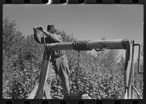 William Besson, mining prospector, near Winton, Minnesota. The windlass is homemade
