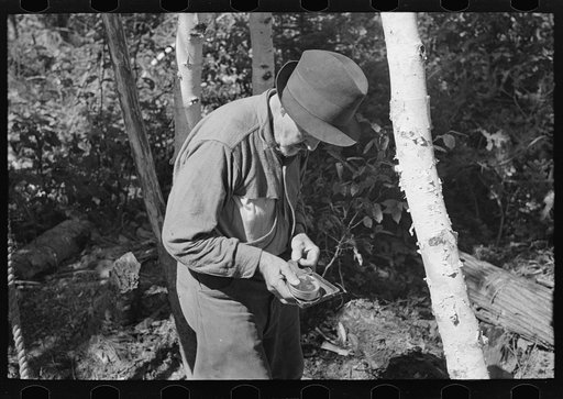 William Besson with a dip needle, near Winton, Minnesota