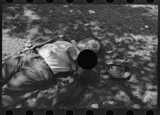 Untitled photo, possibly related to: Transient laborer asleep in park, Gateway District, Minneapolis, Minnesota
