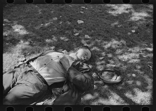 Untitled photo, possibly related to: Transient laborer asleep in park, Gateway District, Minneapolis, Minnesota
