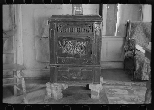 Heater in home of William Huravitch, farmer near Wheelock, North Dakota