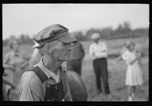 An old farmer at S.W. Sparlin sale, Orth, Minnesota