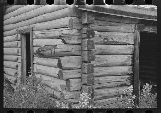 Detail of log cabin, near Gheen, Minnesota