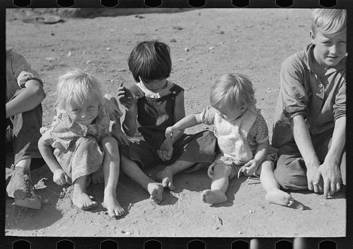 Untitled photo, possibly related to: Children of Olaf Fugelberg waiting for dinner. Williams County, North Dakota
