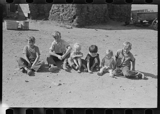 Untitled photo, possibly related to: Children of Olaf Fugelberg waiting for dinner. Williams County, North Dakota