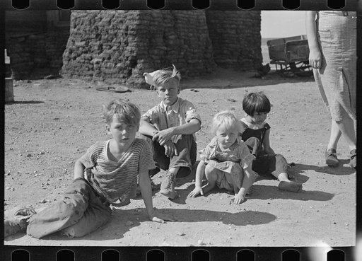 Untitled photo, possibly related to: Children of Olaf Fugelberg waiting for dinner. Williams County, North Dakota