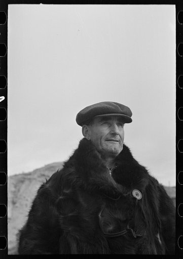 Farmer in fur coat, Sheridan County, Montana