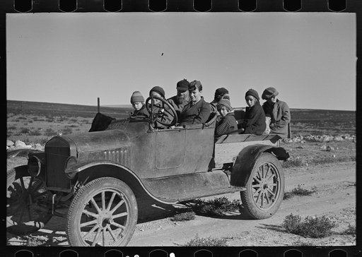 The Harshenberger [i.e. Harshbarger] family going to town in their car near Antelope, Montana