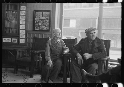 Men in the lobby of the Great Northern Hotel, Williston, North Dakota