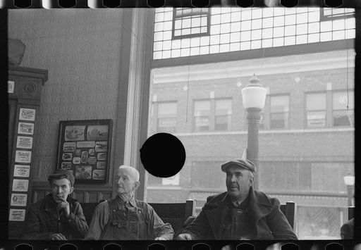 Untitled photo, possibly related to: Men in the lobby of the Great Northern Hotel, Williston, North Dakota