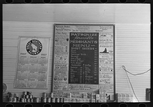 Menu in Granville cafe, North Dakota