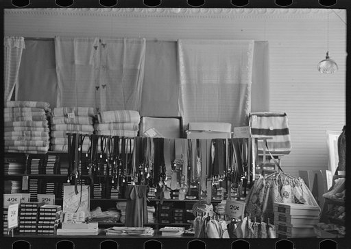Goods for sale in general store, Ray, North Dakota