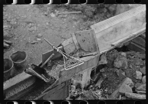 Gold mining sluice, Two Bit Creek, South Dakota