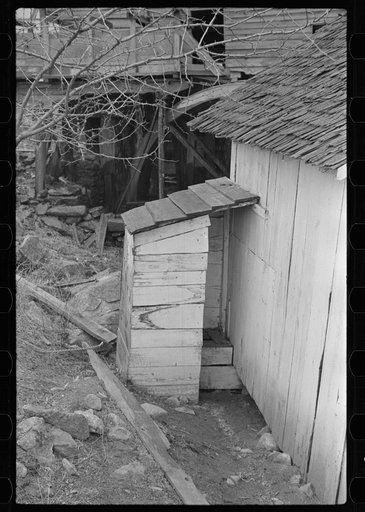 Untitled photo, possibly related to: Privies near old sawmill on road to Skyline Drive, Virginia