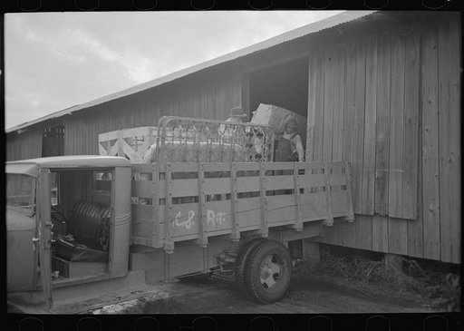 Southeast Missouri Farms. Loading new furniture, bought by FSA (Farm Security Administration) loans, on truck at warehouse