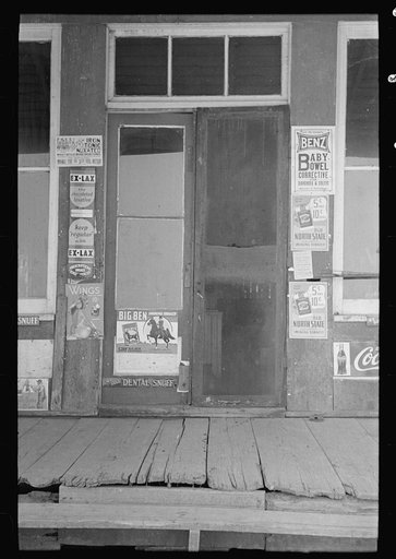 Entrance to store, La Forge, Missouri