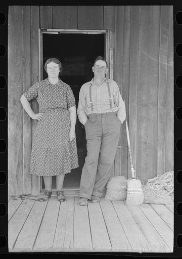 Untitled photo, possibly related to: Front porch of sharecropper cabin, Southeast Missouri Farms