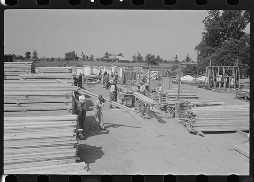 Untitled photo, possibly related to: House plant. Precutting material for delivery to the job. Southeast Missouri Farms Project