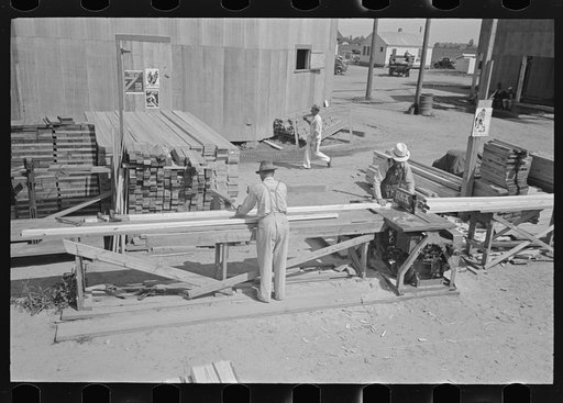 House plant. Precutting material for delivery to the job. Southeast Missouri Farms Project