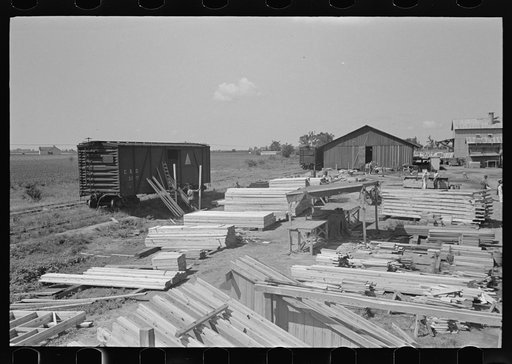 Barn plant. General view of layout of precutting plant, showing movement of material from left to right. Southeast Missouri Farms Project
