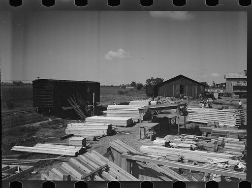 Untitled photo, possibly related to: Barn plant. General view of layout of precutting plant, showing movement of material from left to right. Southeast Missouri Farms Project