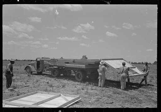 Untitled photo, possibly related to: Barn plant. General view of layout of precutting plant, showing movement of material from left to right. Southeast Missouri Farms Project