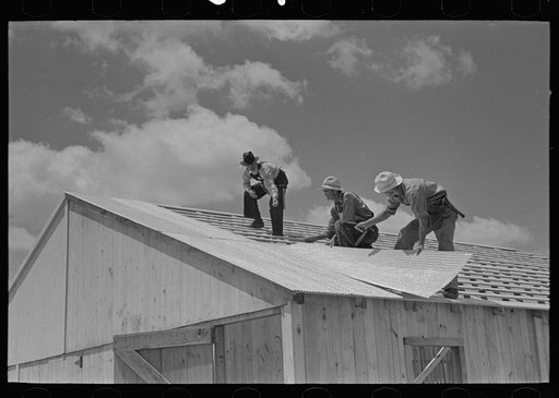 Laying metal roof on barn, Southeast Missouri Farms