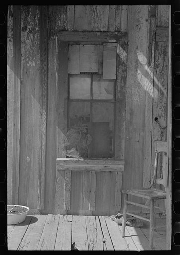 Detail of window and porch of sharecropper's home, New Madrid County, Missouri