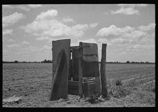 Untitled photo, possibly related to: Privy on sharecropper's old farm unit, Southeast Missouri Farms