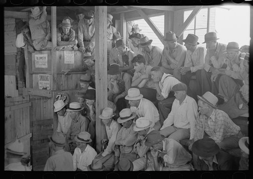Farmers and spectators at auction, Sikeston, Missouri