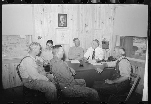 Untitled photo, possibly related to: Southeast Missouri Farms. Meeting of officers of the La Forge Farms Cooperative Society