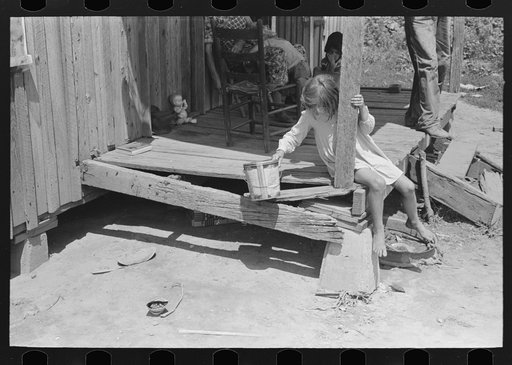 Detail of front porch of sharecropper cabin, Southeast Missouri Farms