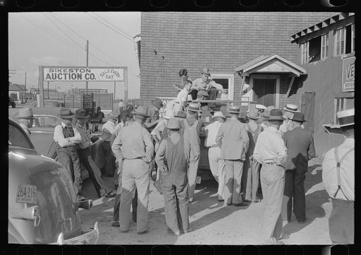 Group of farmers at peach auction, Sikeston, Missouri