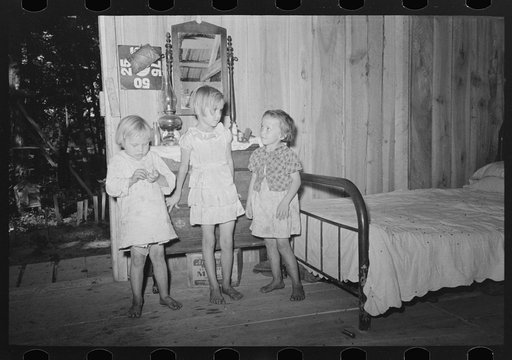 Untitled photo, possibly related to: Interior of house without windows, home of sharecropper, cut-over farmer of Mississippi bottoms