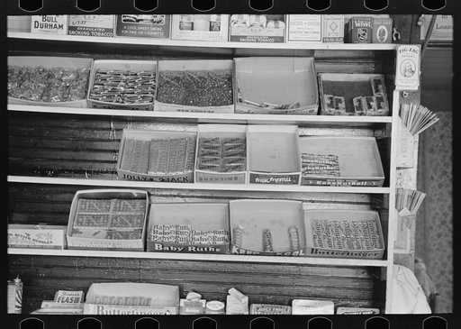 Display of candy in store, La Forge, Missouri