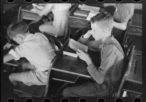 Untitled photo, possibly related to: Child studying in school, Southeast Missouri Farms