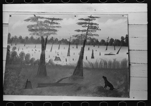 Untitled photo, possibly related to: Primitive American art, work of local artist in store, La Forge, Missouri