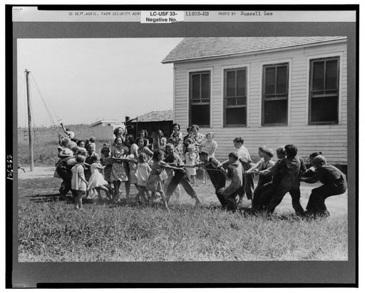 Tug-of-war at school, Southeast Missouri Farms Project