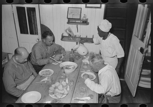 Dinner in the galley of the El Rito, packet boat, Louisiana