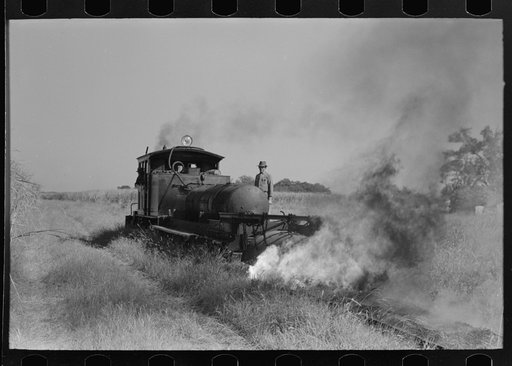 Weed burner in operation near Jeanerette, Louisiana