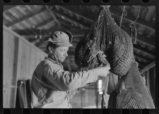 Untitled photo, possibly related to: Sacking oysters, Olga, Louisiana