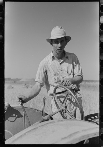 Untitled photo, possibly related to: Pitching bundles of rice from rack to wagon. Note how bundle is caught in midair by worker atop wagon. Crowley, Louisiana