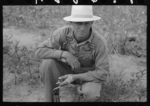 Untitled photo, possibly related to: Member of cooperative association, with cotton scale, Lake Dick Project, Arkansas