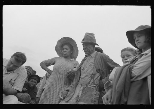 Untitled photo, possibly related to: Cotton pickers being paid off, Lake Dick Project, Arkansas